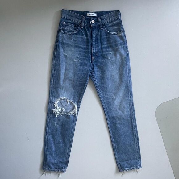 Moussy High Rise Distressed Boyfriend Jeans Blue 24 - Picture 3 of 8